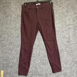 LOFT Pants Womens Size 8 Burgundy Stretch Mid Rise Flat Front Super Skinny Leg
